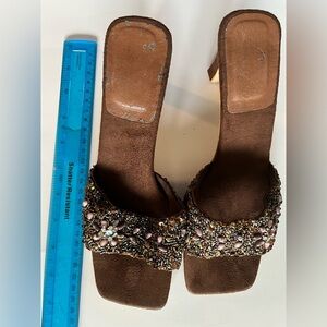 Sequined Brown Suede Women's Heels